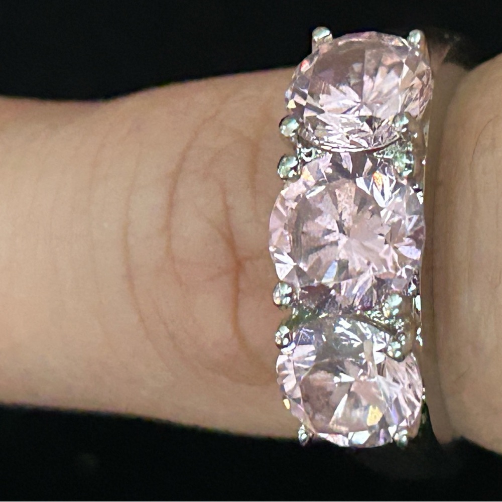 Vintage Rhodium Plated 3 Pink Stone Silver Ring